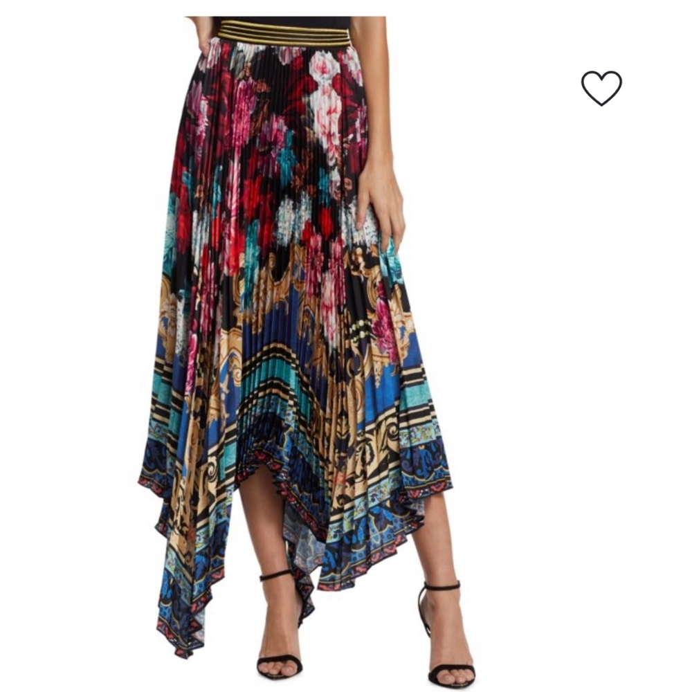 Alice + Olivia NWT Katz Sunburst Pleated Handkerchief Skirt Multi Sz 0 New
